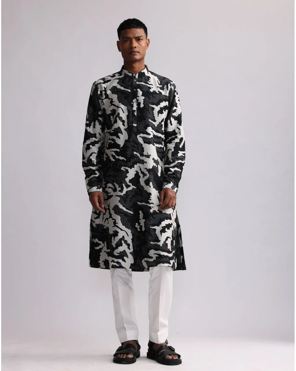 Black Shadow Camo Printed Kurta Set