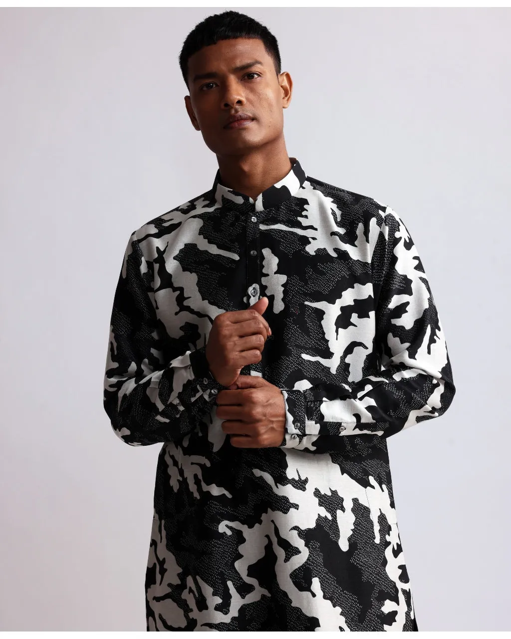 Black Shadow Camo Printed Kurta Set