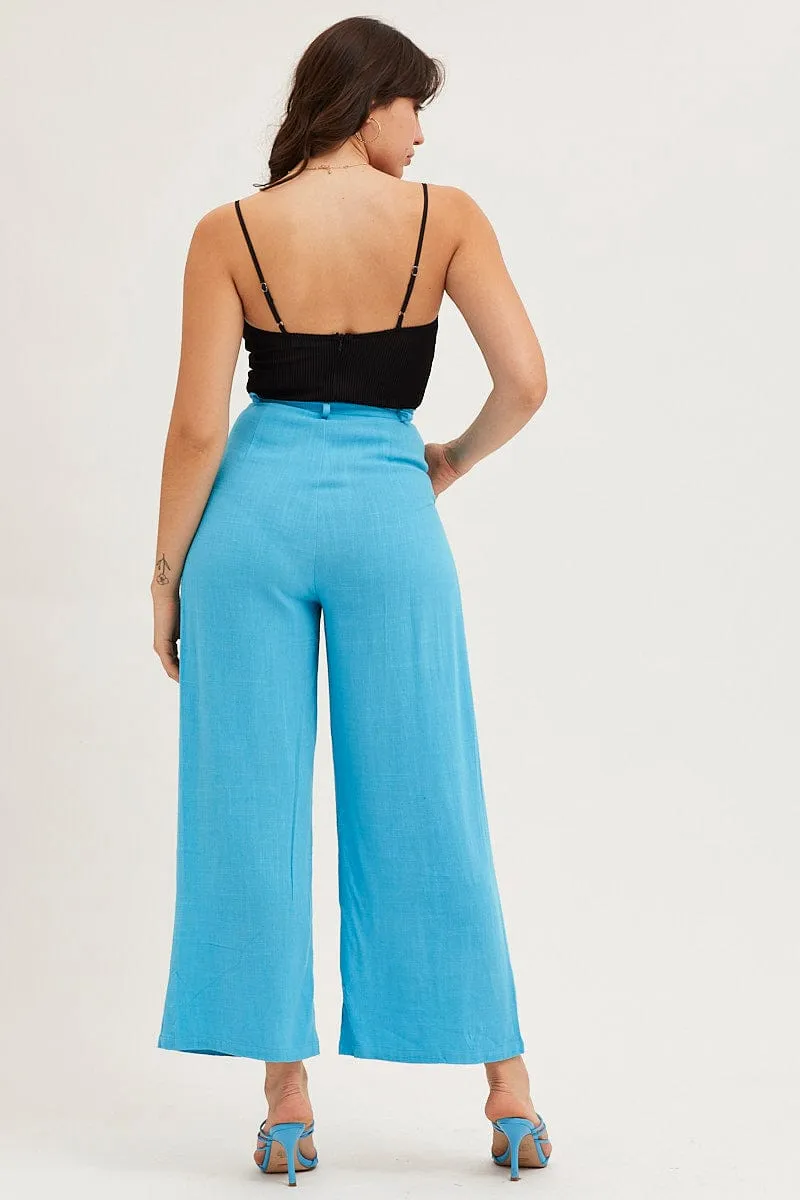 Blue Pants Pleated Wide Leg