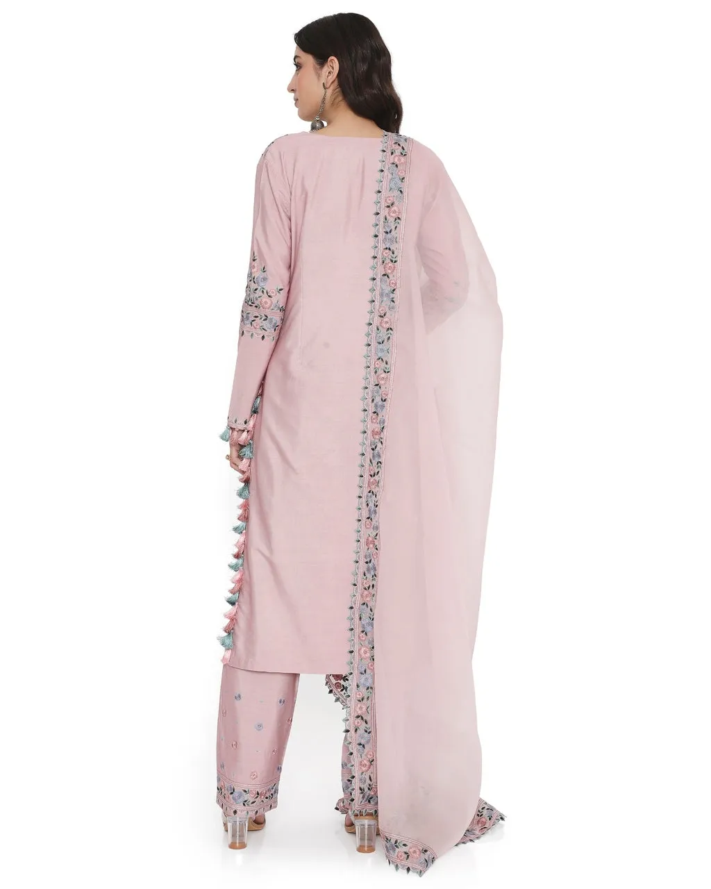 Blush Pink Embroidered Kurta With Pant And Embroidered Dupatta