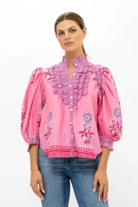 Boca Pink Ruffled Button Front Blouse