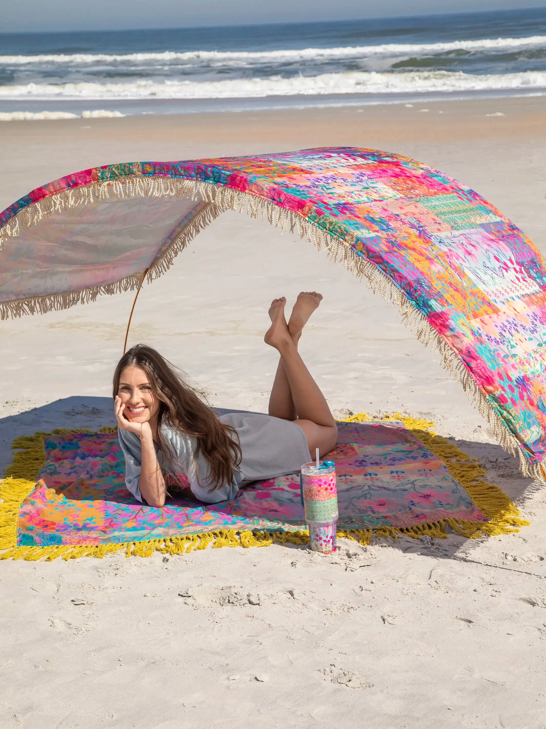 Boho Shade Cabana - Pink Watercolor Patchwork