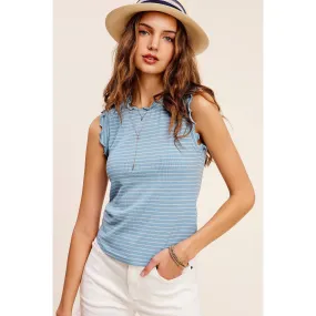 Brushed Stripe Ruffle Sleeve Spring Summer Top