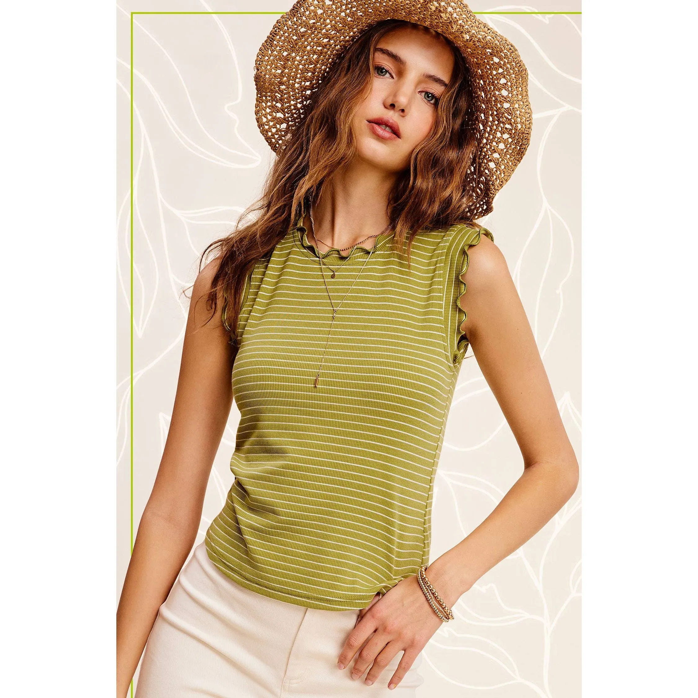 Brushed Stripe Ruffle Sleeve Spring Summer Top