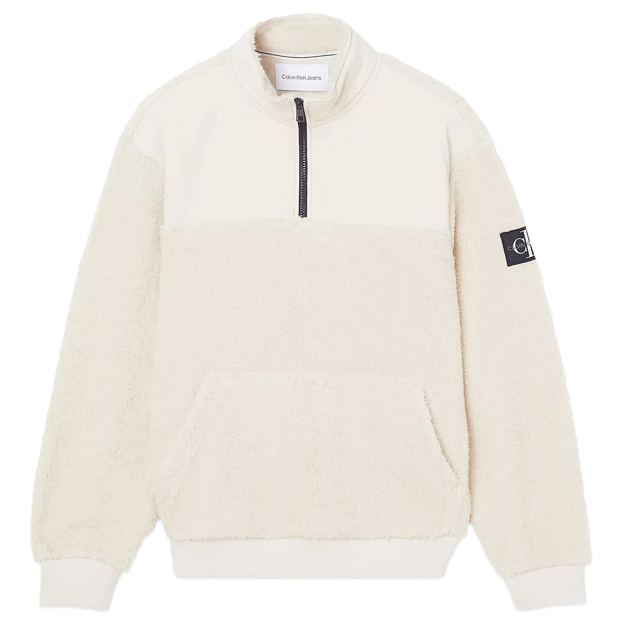 Calvin Klein Badge Sherpa Half Zip Fleece - Eggshell