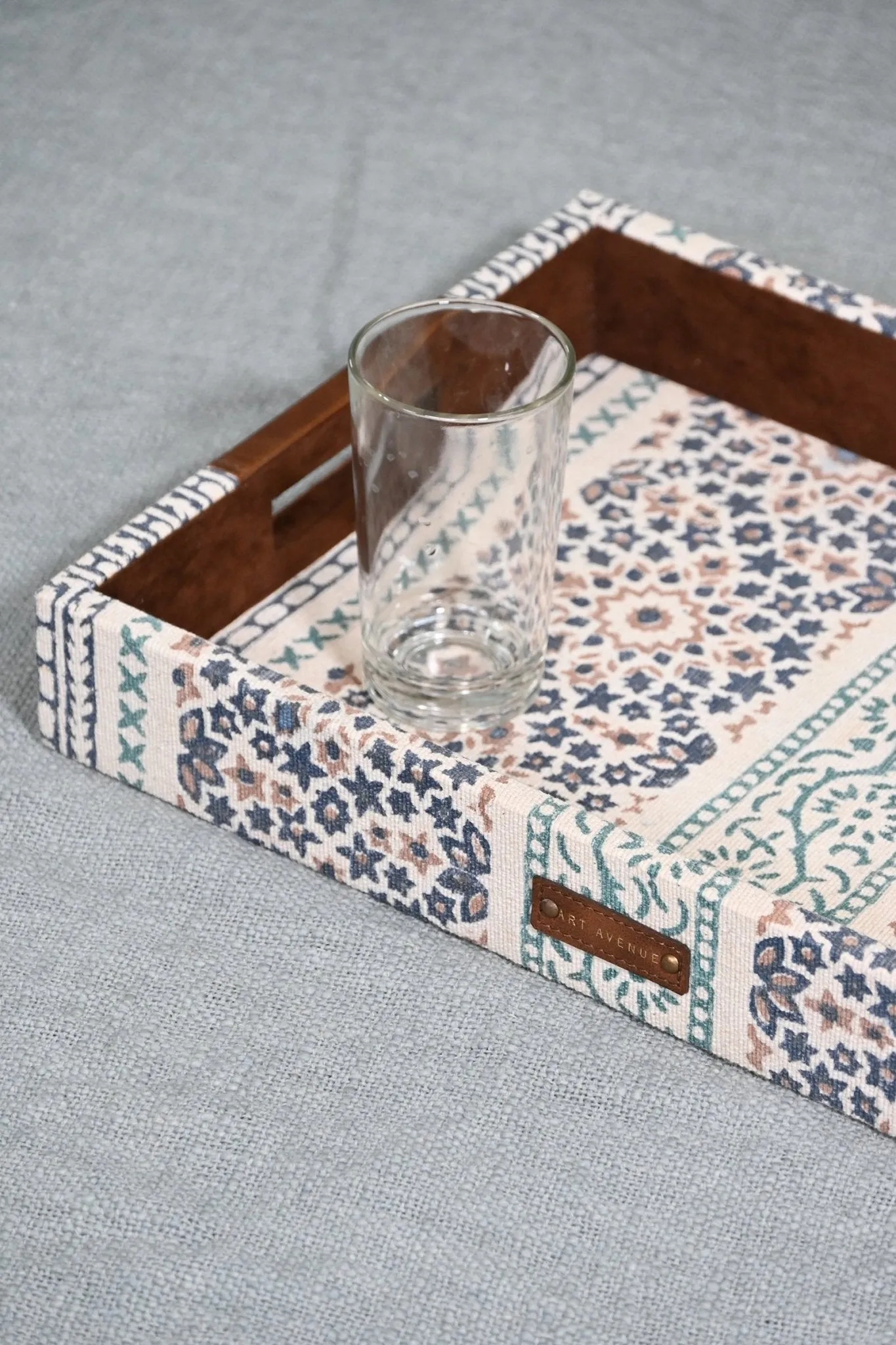 CLARET - LEATHER & COTTON PRINTED DURRIE TRAY