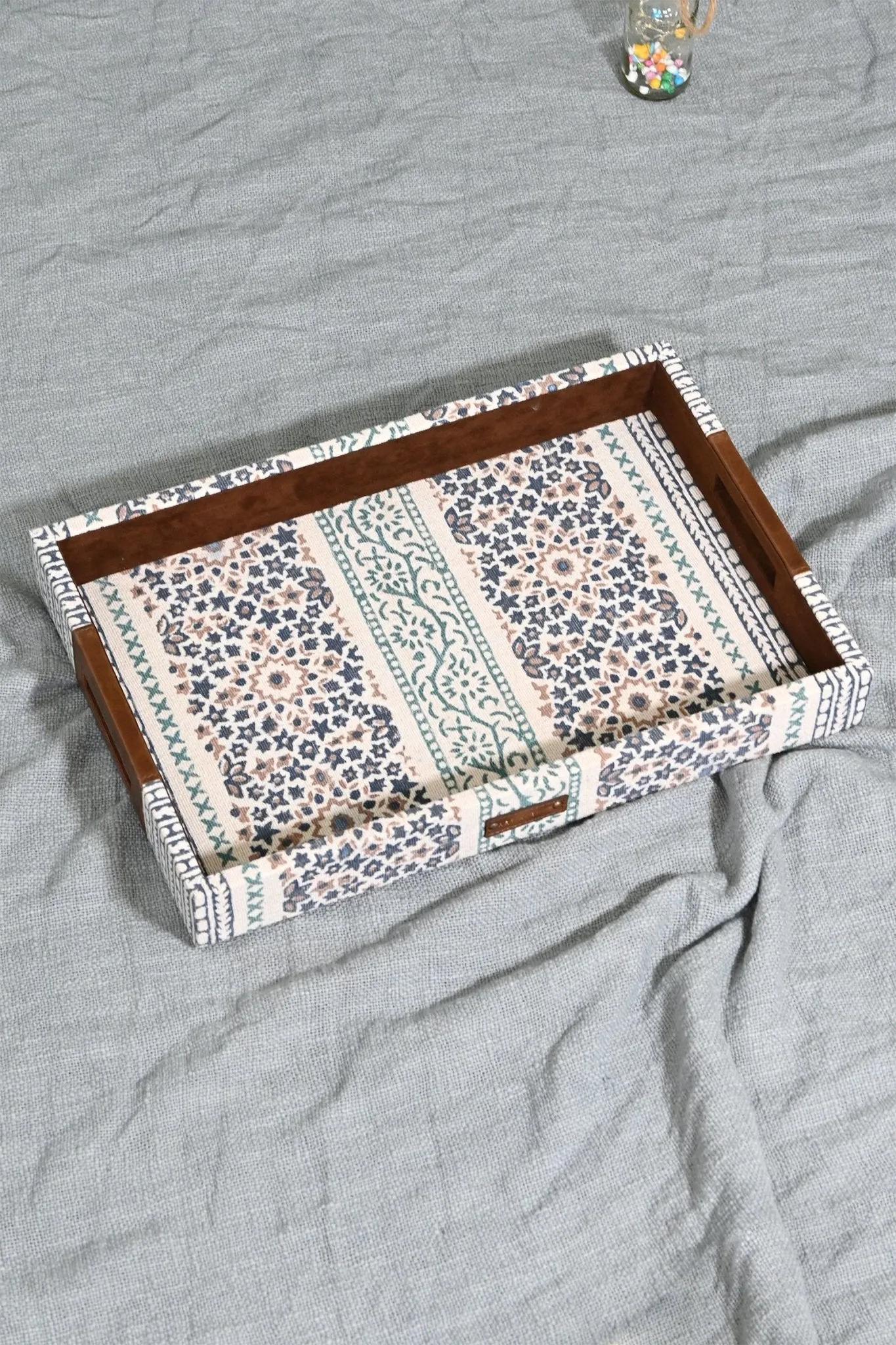 CLARET - LEATHER & COTTON PRINTED DURRIE TRAY