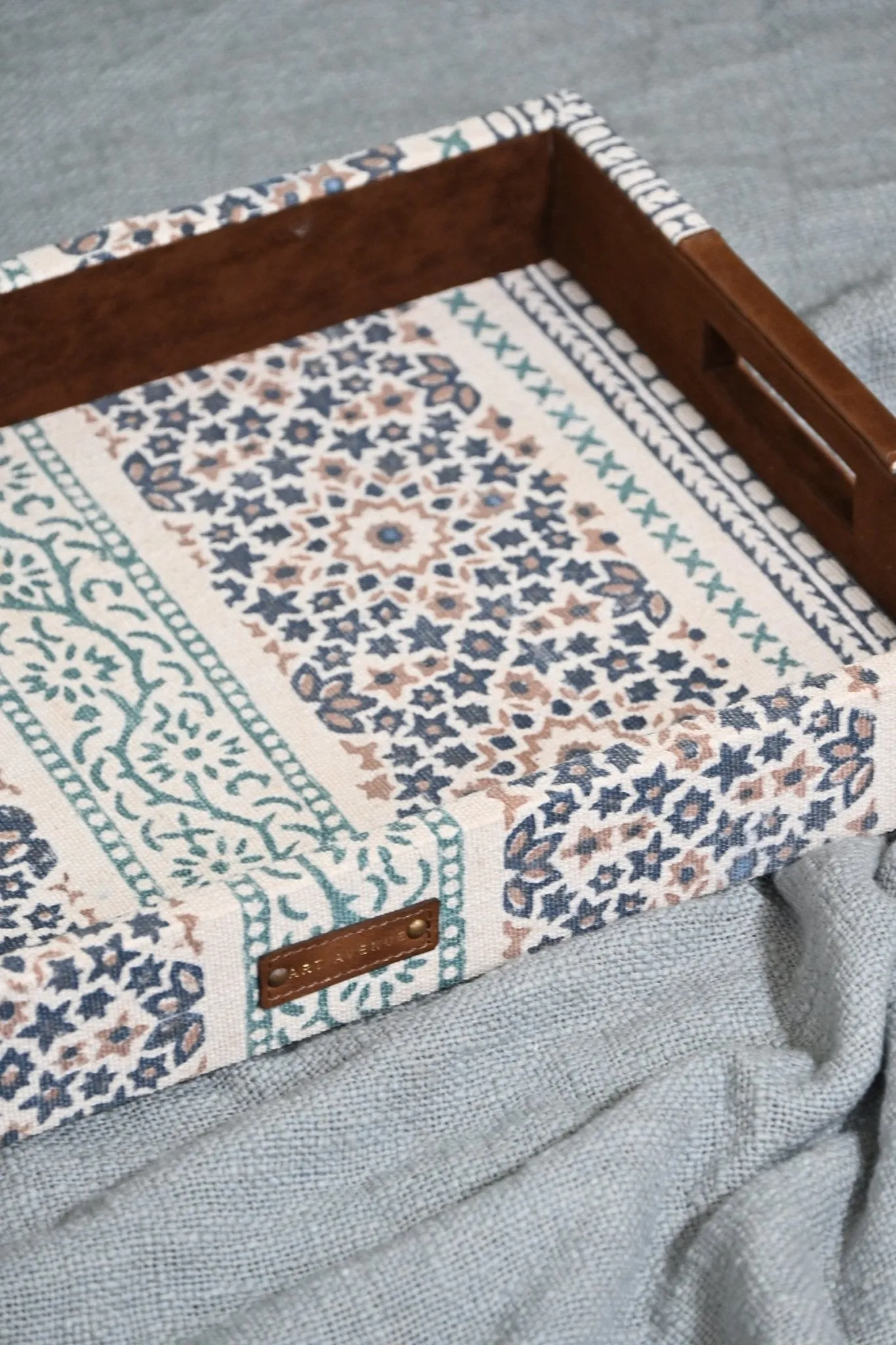 CLARET - LEATHER & COTTON PRINTED DURRIE TRAY