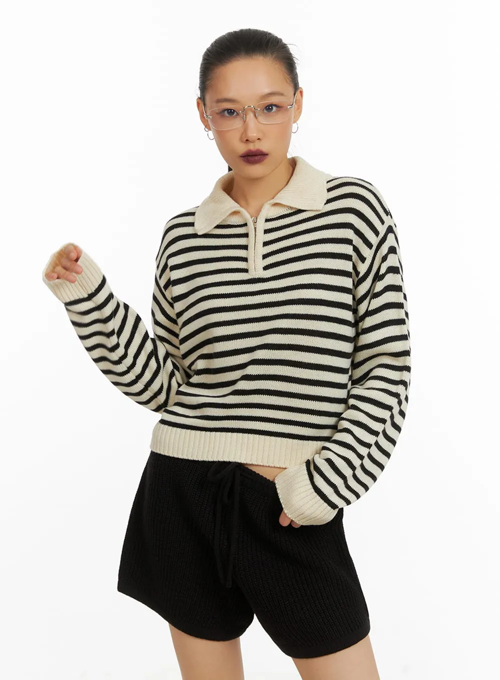 Collared Zip-Up Neck Pullover IA417