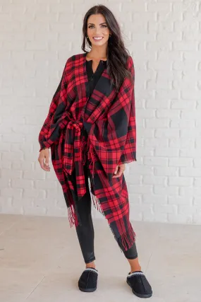 Comfort And Joy Red and Black Plaid Poncho FINAL SALE