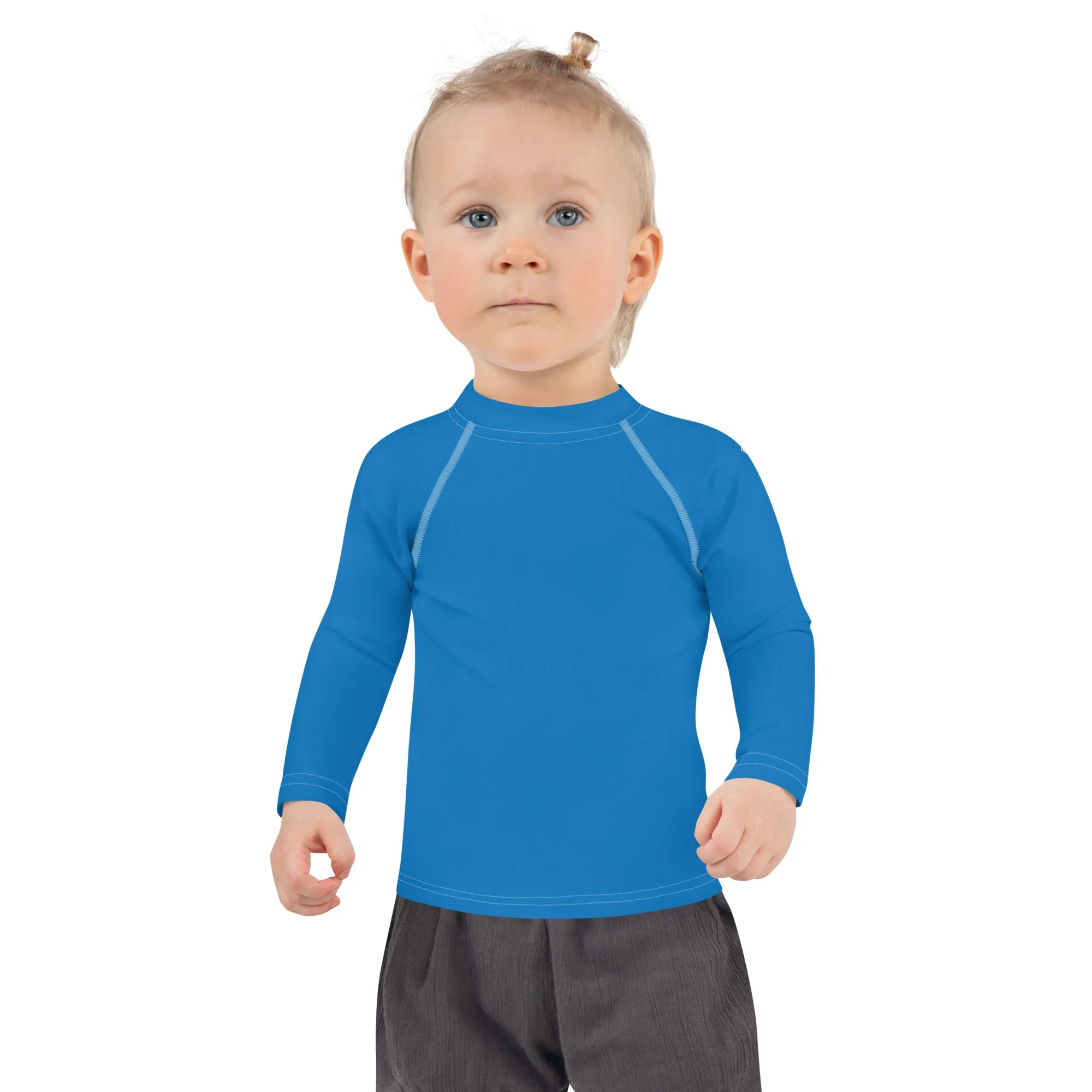 Cool Comfort: Kid's Long Sleeve Rash Guards in Solid Color - Azul