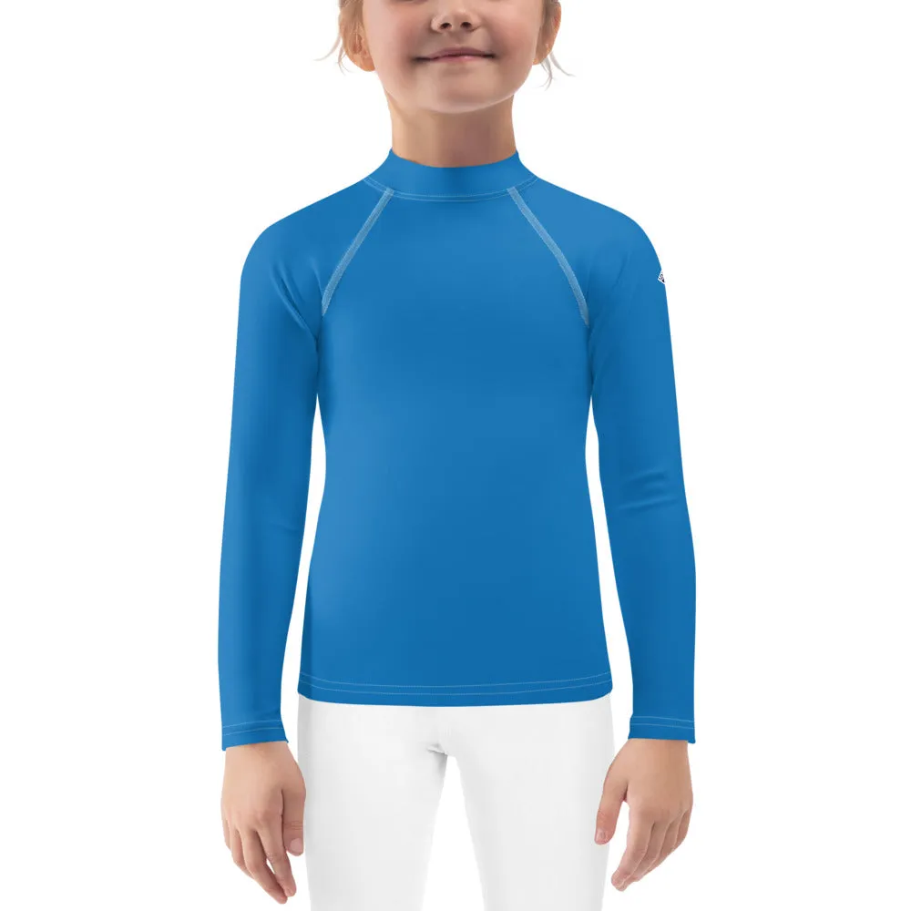 Cool Comfort: Kid's Long Sleeve Rash Guards in Solid Color - Azul