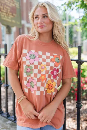 Daisy Checkered Fall Rust Comfort Colors Graphic Tee DOORBUSTER