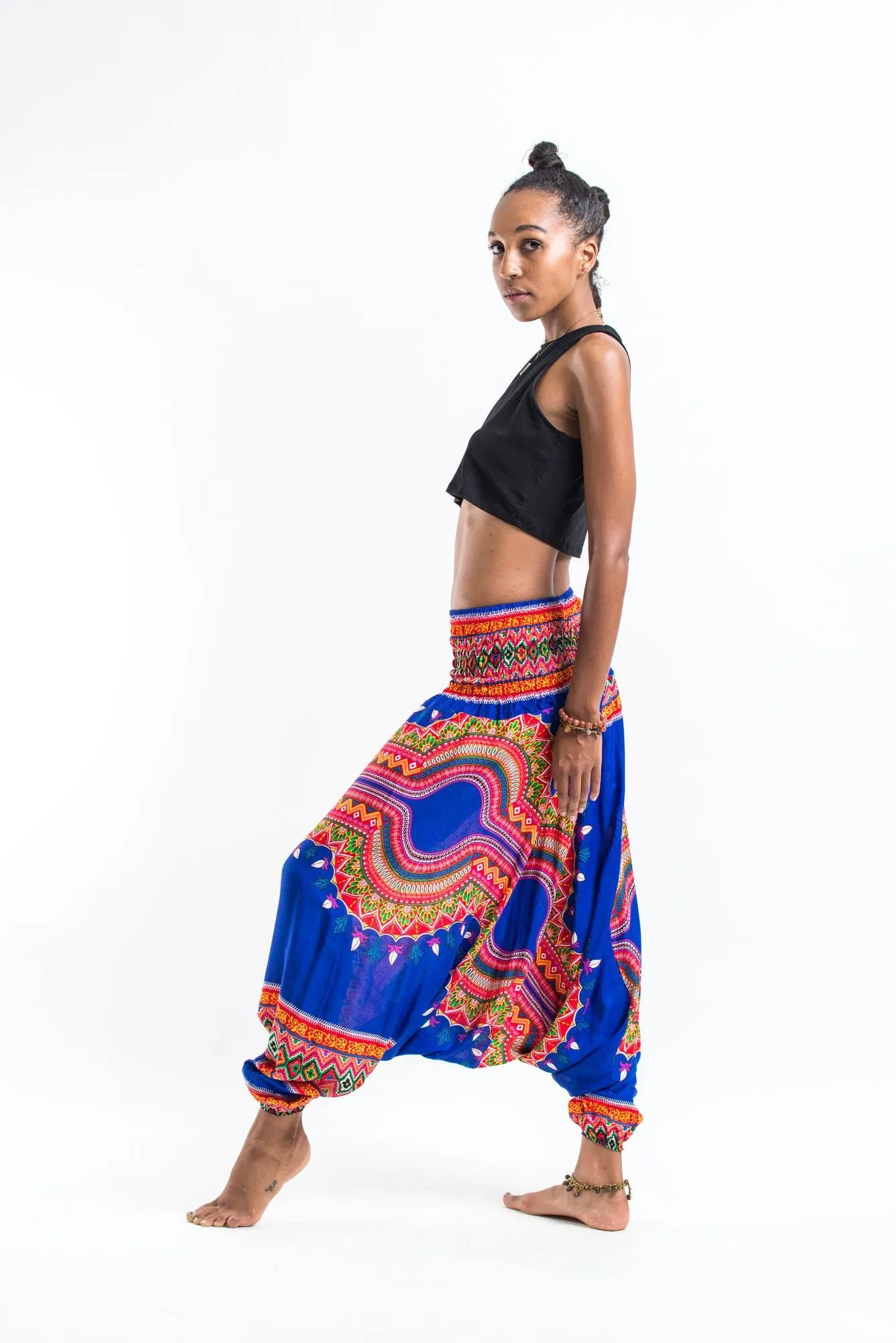 Dashiki Prints 2-in-1 Jumpsuit Harem Pants in Blue