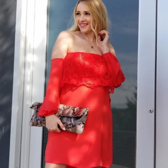 Delmara Off Shoulder Red Dress