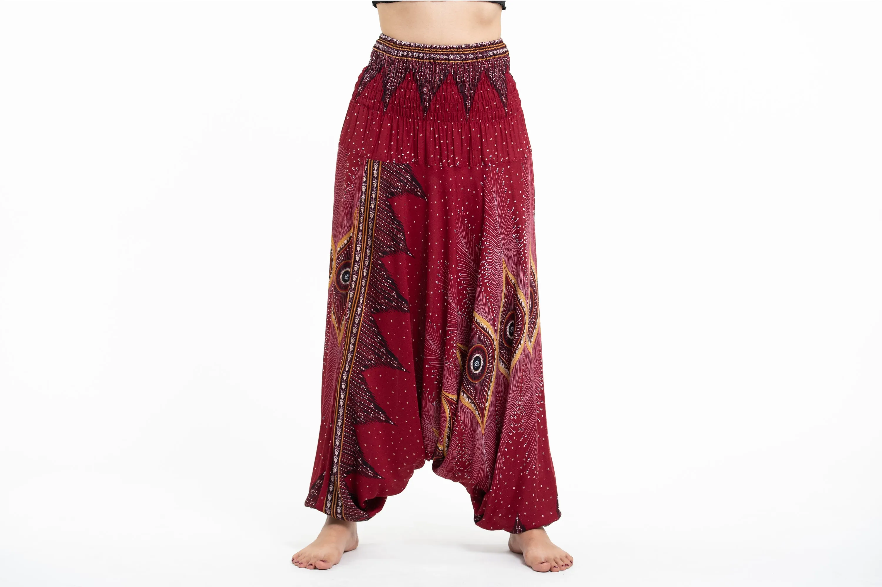 Diamond Peacock 2-in-1 Jumpsuit Harem Pants in Red