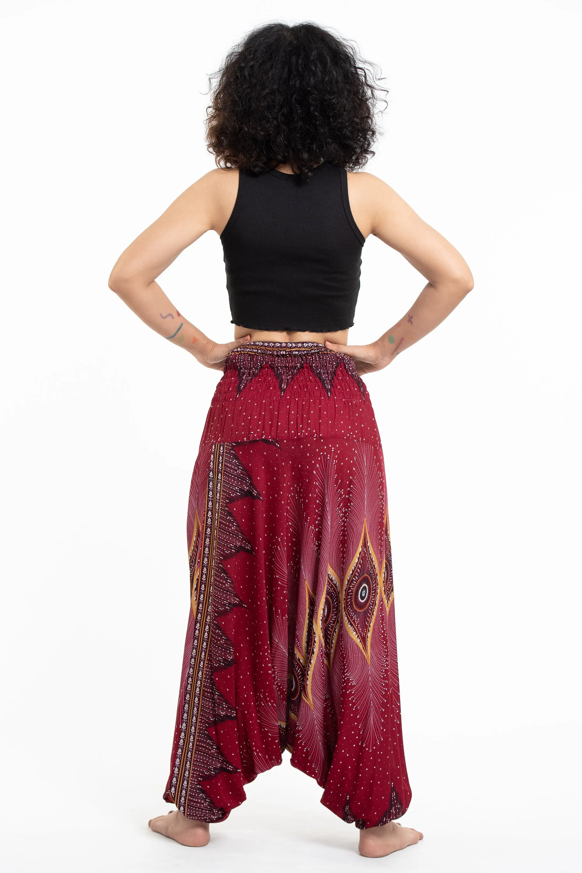 Diamond Peacock 2-in-1 Jumpsuit Harem Pants in Red