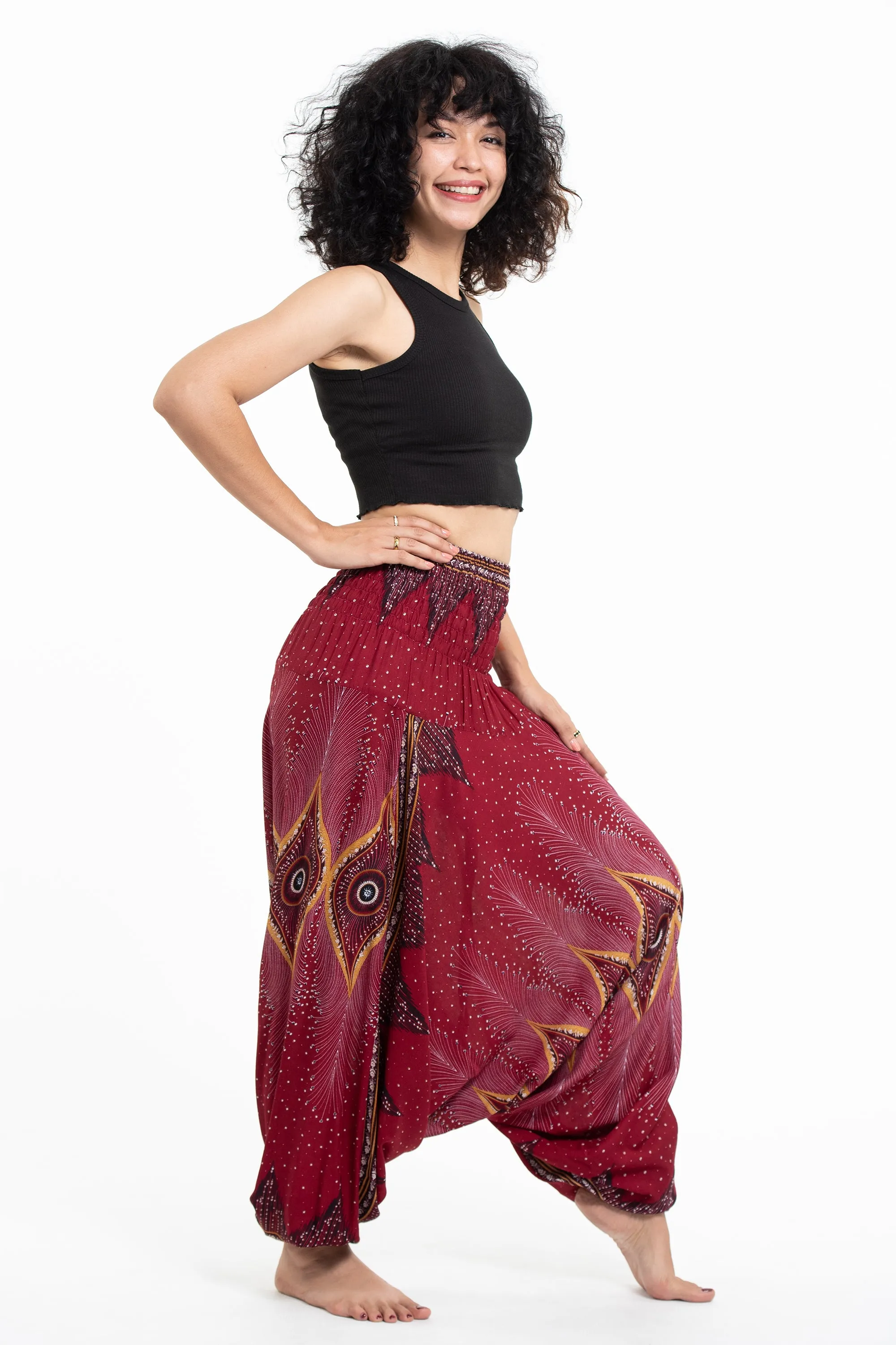 Diamond Peacock 2-in-1 Jumpsuit Harem Pants in Red