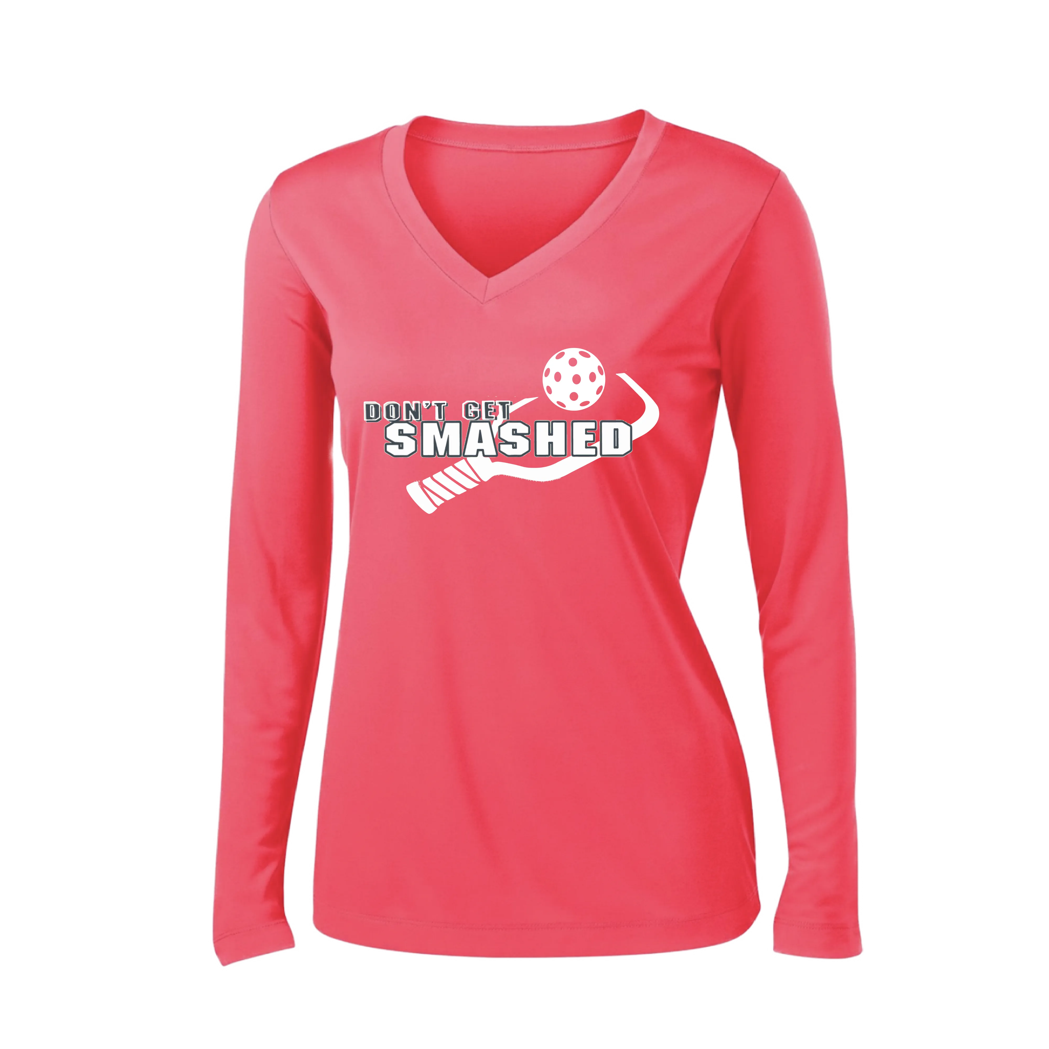 Don't Get Smashed Customizable (Colors Purple White Yellow) | Women's Long Sleeve V-Neck Pickleball Shirts | 100% Polyester