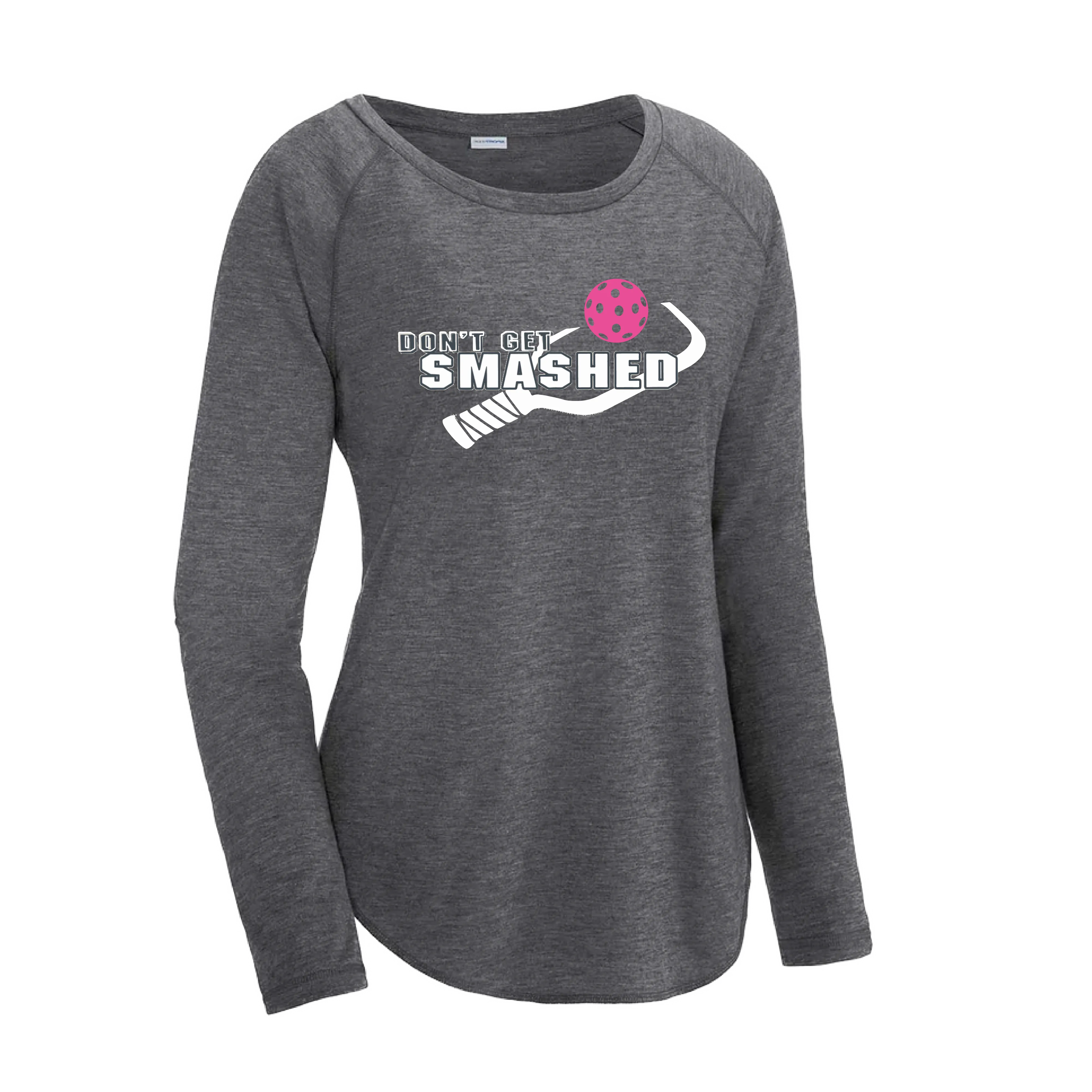 Don't Get Smashed (Pickleball Colors Cyan Orange Pink) Customizable | Women's Long Sleeve Scoop Neck Pickleball Shirts | 75/13/12 poly/cotton/rayon