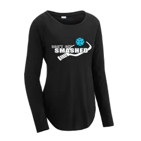 Don't Get Smashed (Pickleball Colors Cyan Orange Pink) Customizable | Women's Long Sleeve Scoop Neck Pickleball Shirts | 75/13/12 poly/cotton/rayon