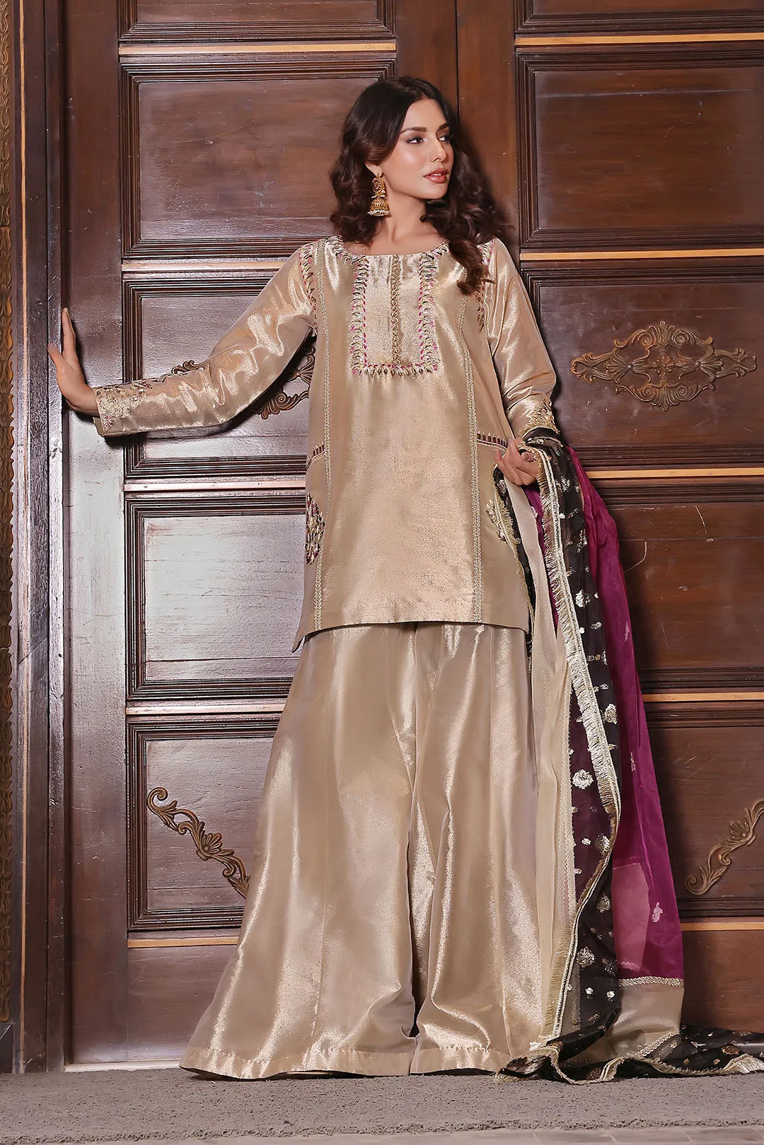 Embroidered Brocade Plazo Suit | New Arrivals | P202353