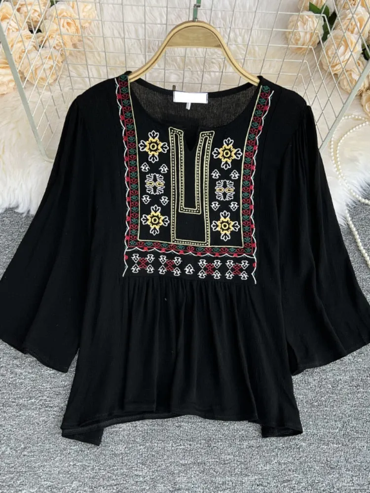 Embroidered Flare Sleeve Blouse