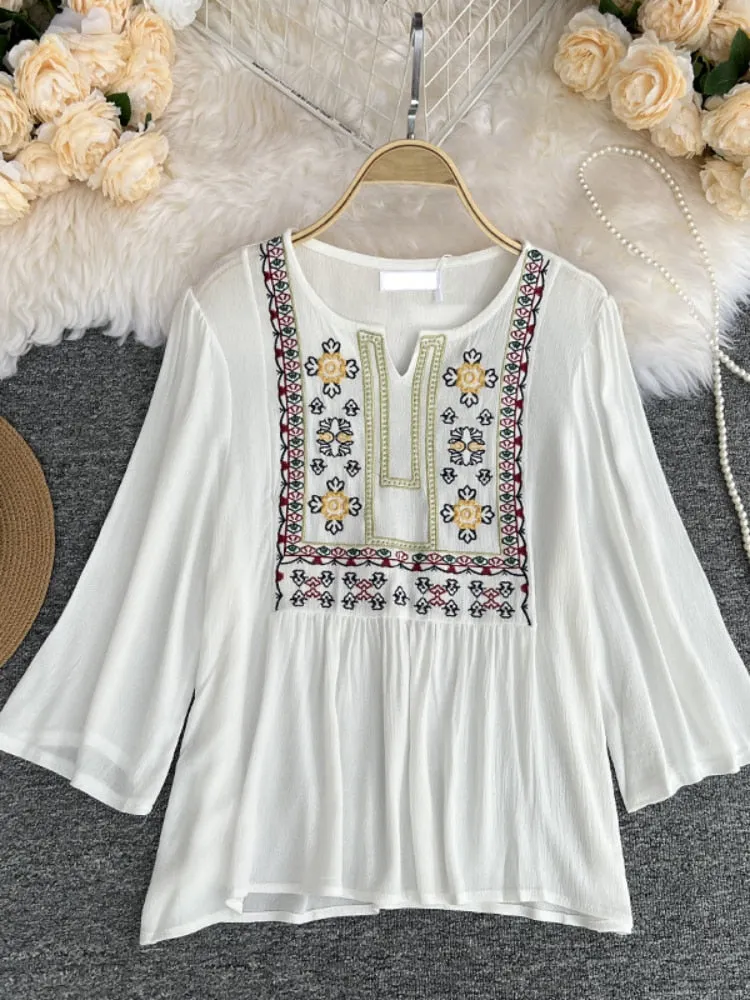 Embroidered Flare Sleeve Blouse