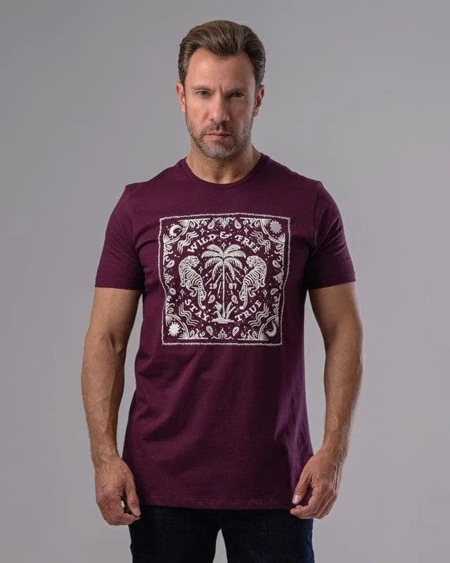 EMBROIDERED ROUND NECK T-SHIRT - BURGUNDY