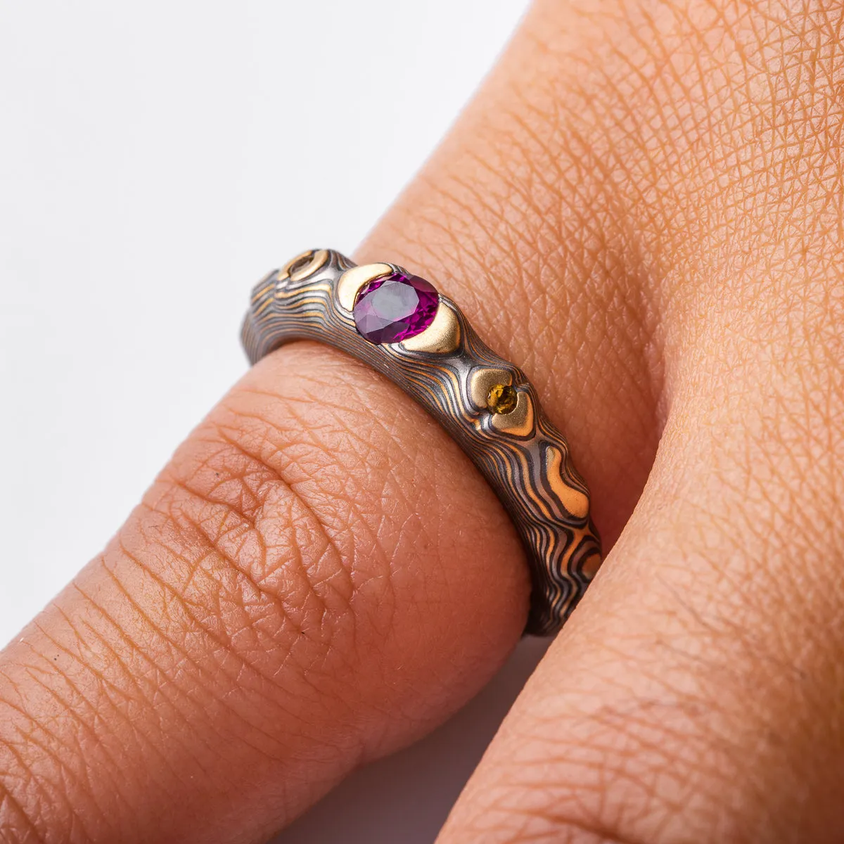 Enchanting Cathedral Mokume Ring with Ruby and Citrine