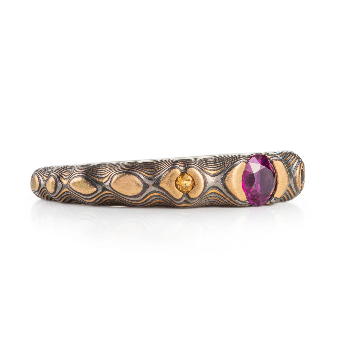 Enchanting Cathedral Mokume Ring with Ruby and Citrine