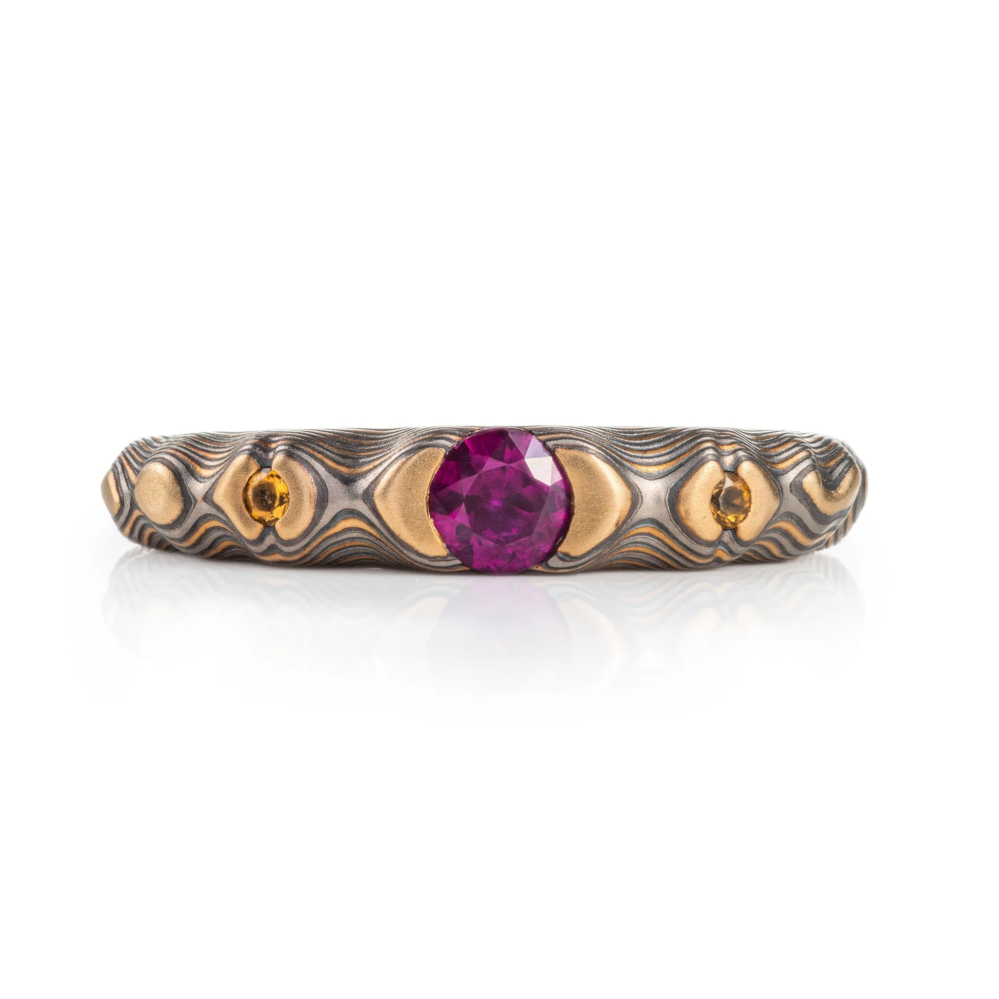 Enchanting Cathedral Mokume Ring with Ruby and Citrine