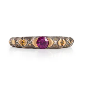 Enchanting Cathedral Mokume Ring with Ruby and Citrine