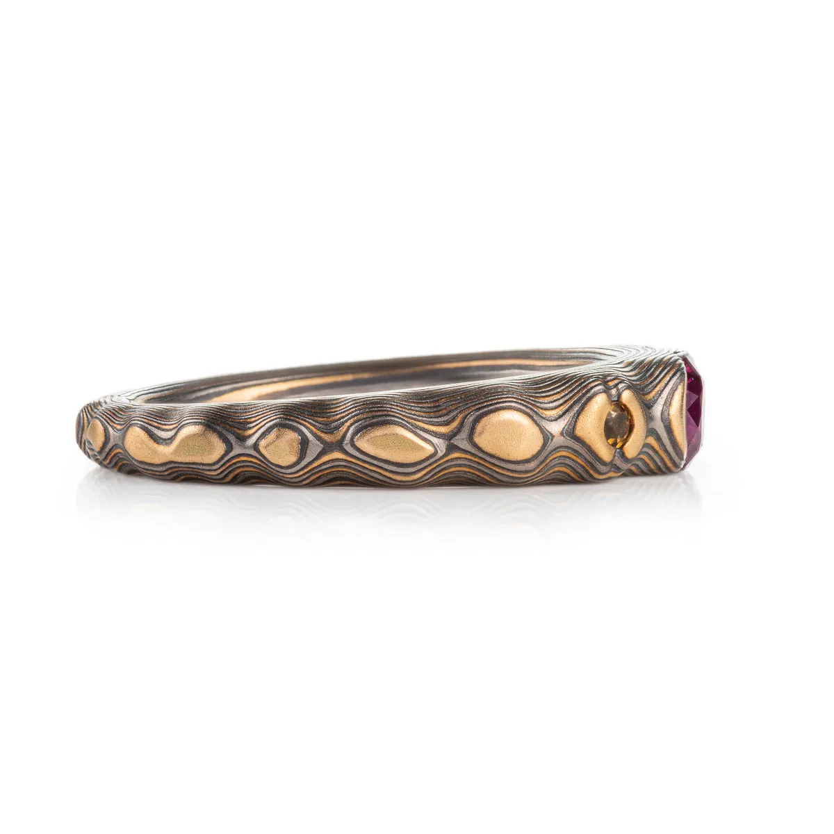 Enchanting Cathedral Mokume Ring with Ruby and Citrine