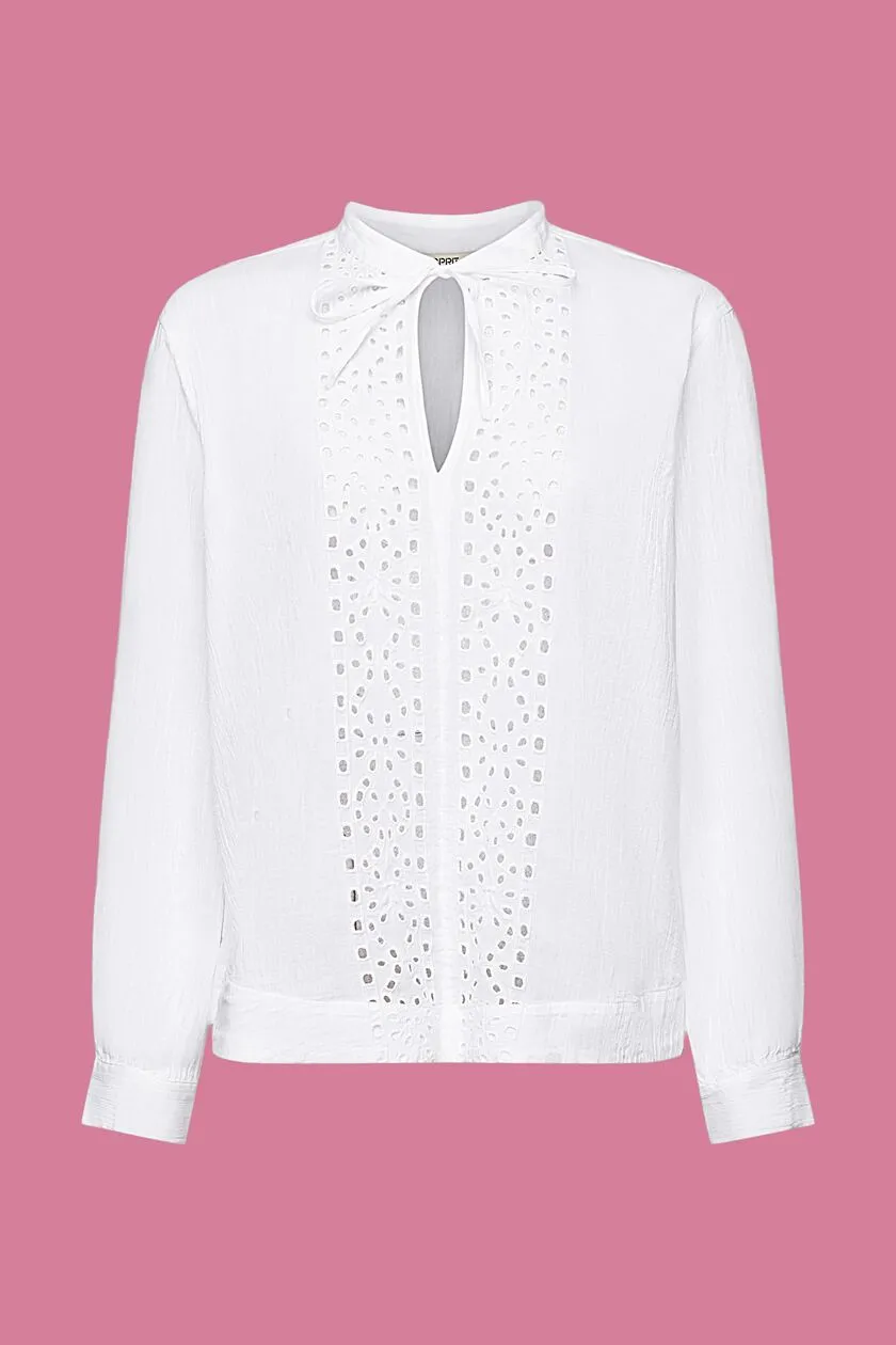 ESPRIT Embroidered Cotton Blouse in White