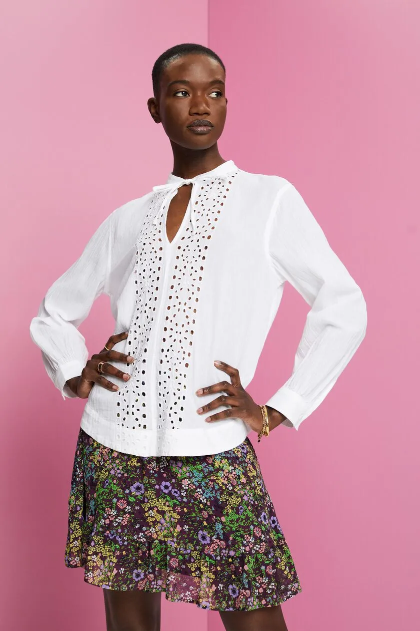 ESPRIT Embroidered Cotton Blouse in White