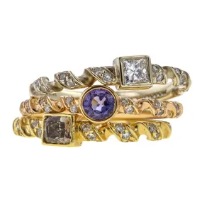 Estate Diamond, Brown Diamond & Purple Sapphire Stacking Rings