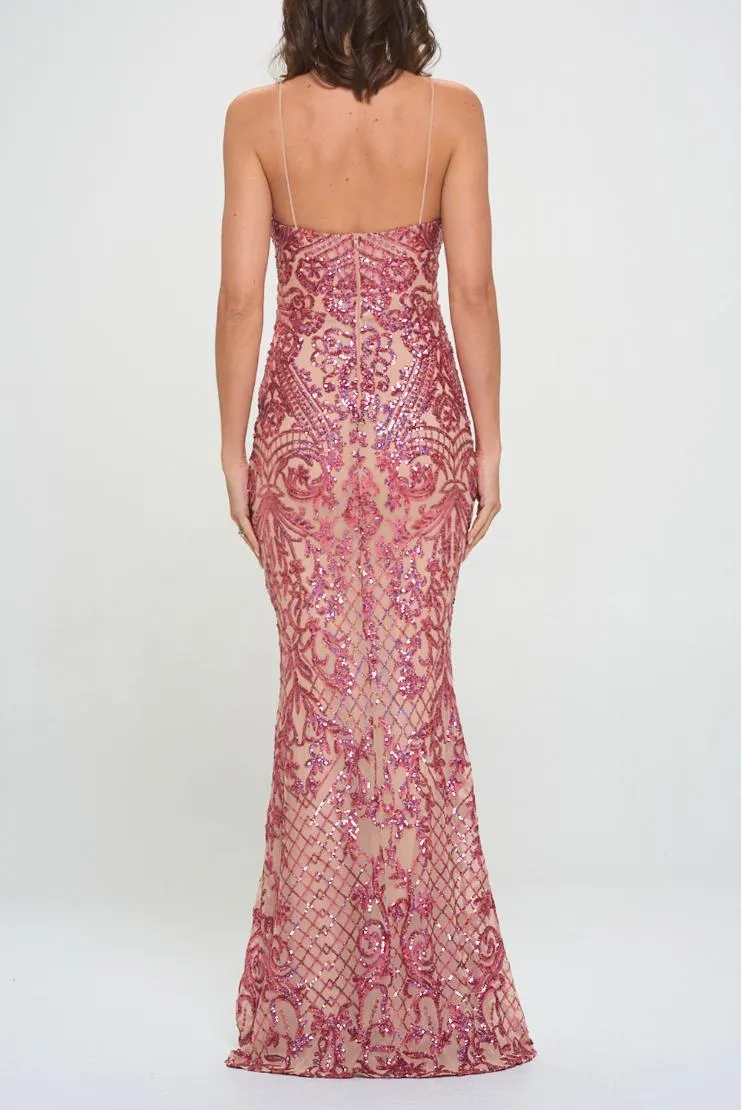 Eva Sequin Mermaid Maxi - Hot Pink & Nude