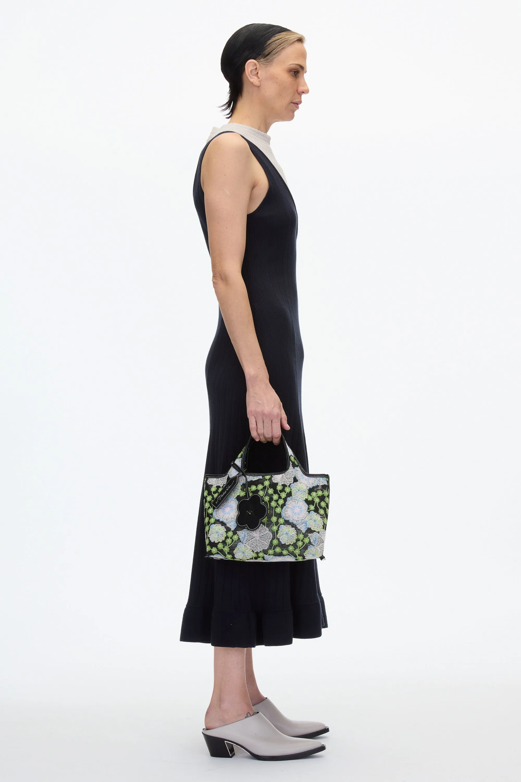 Floral Embroidery Mini Market Tote