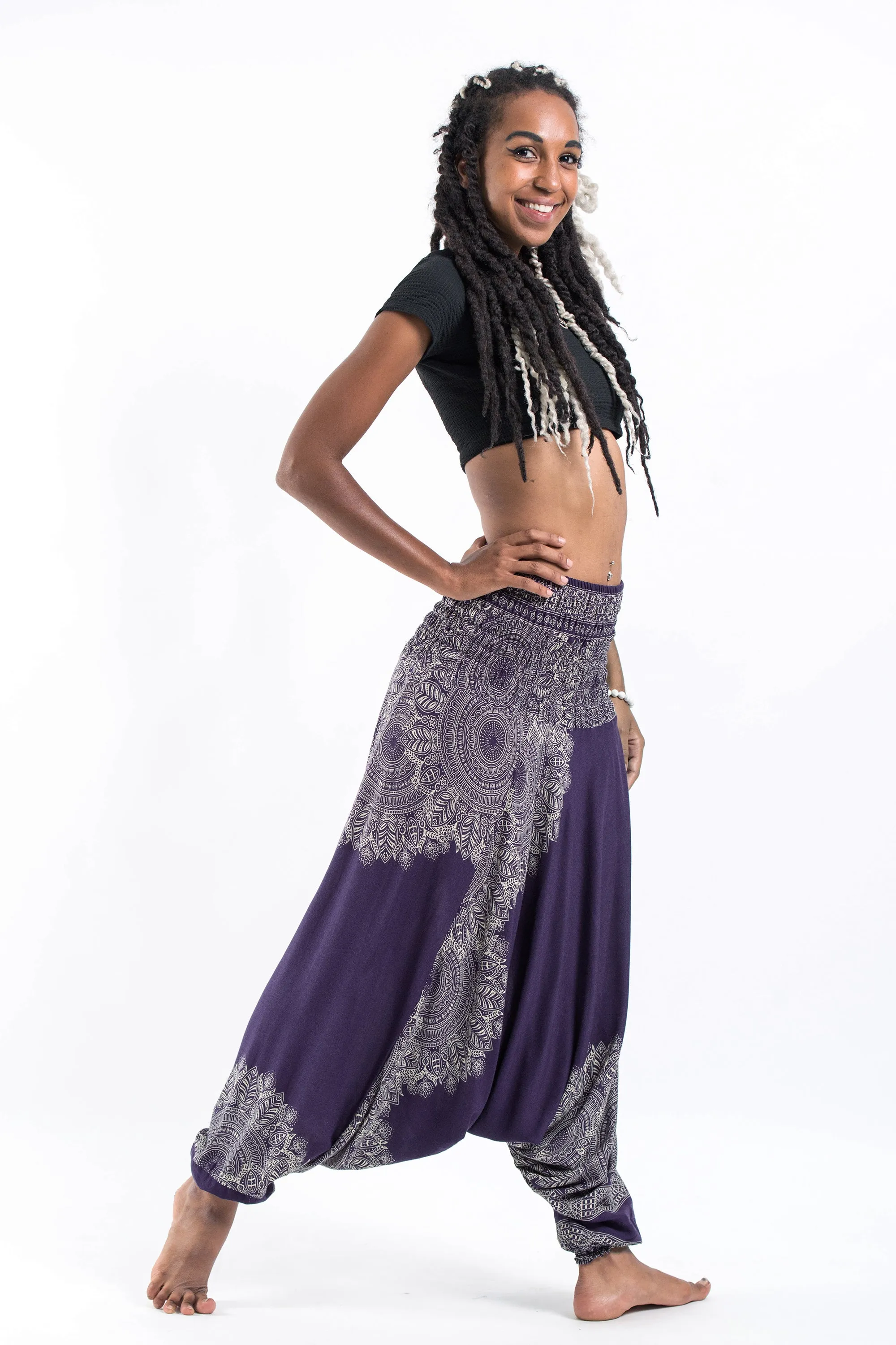 Floral Mandalas 2-in-1 Jumpsuit Harem Pants in Purple