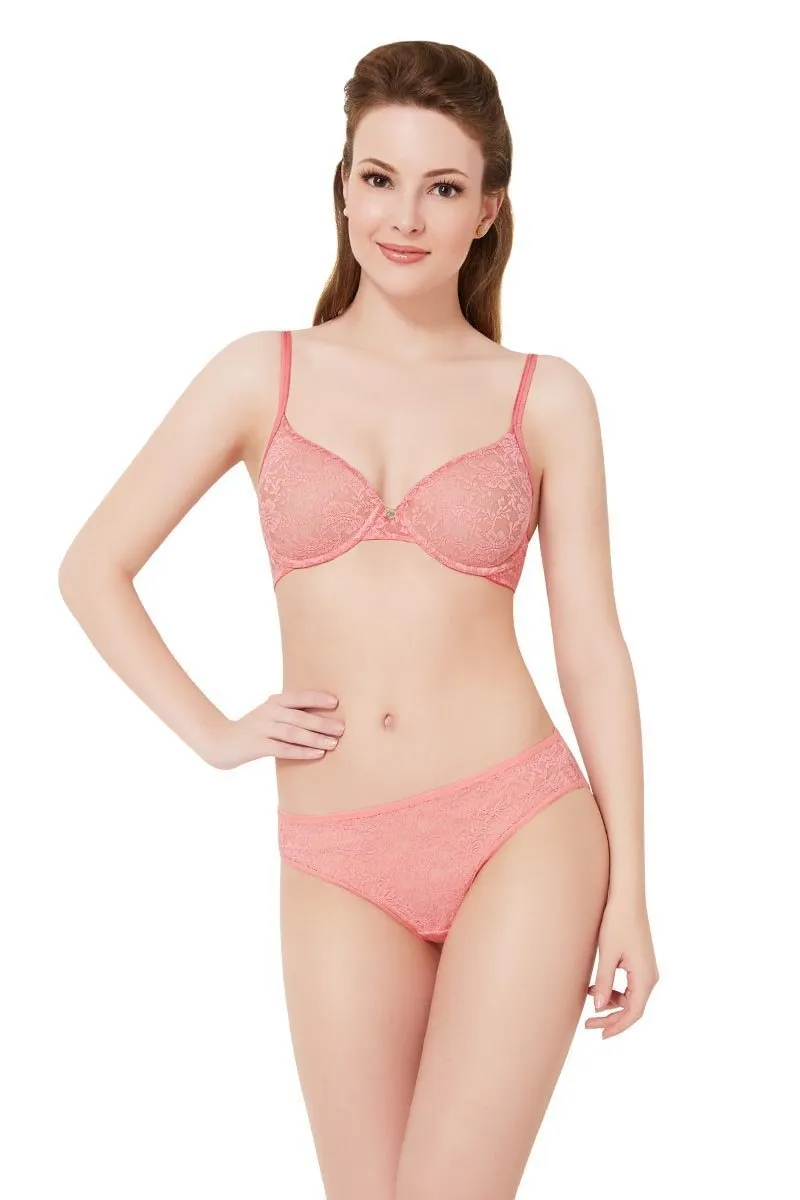 Floral Romance Lace Bikini Panty - Sesame-Salmon Rose