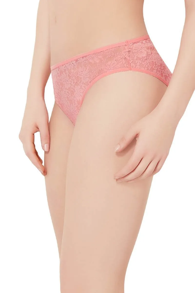 Floral Romance Lace Bikini Panty - Sesame-Salmon Rose