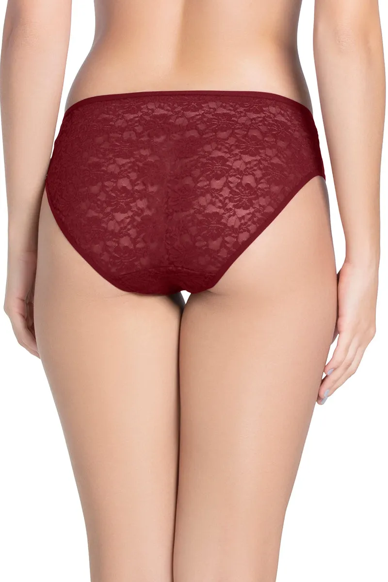 Floral Romance Low Rise Bikini Panty - Burgundy Wine