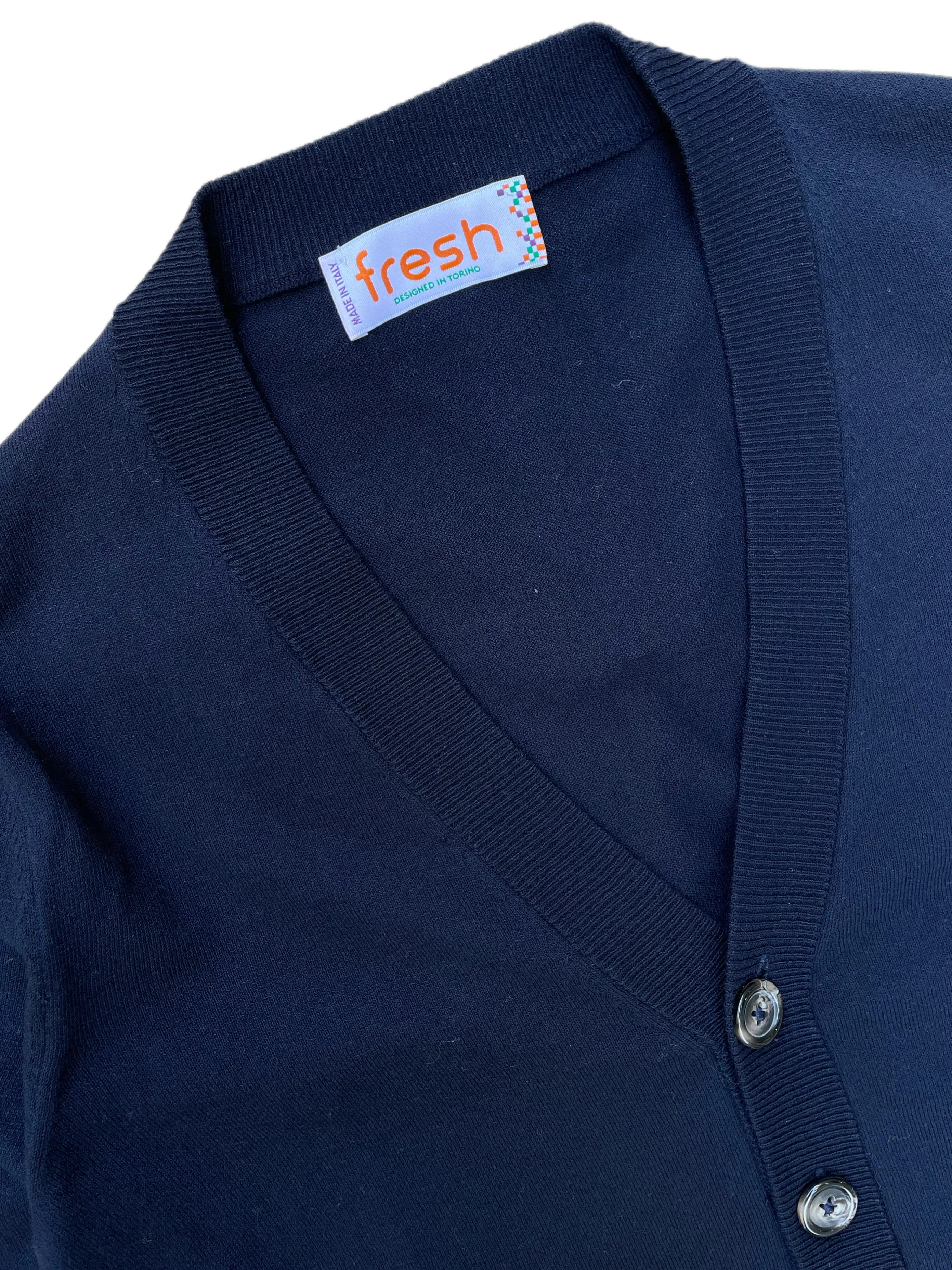 FRESH Extra Fine Cotton Cardigan Made In Italy Navy