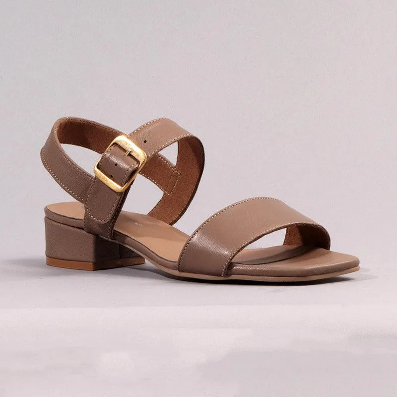 Froggie Toni Leather Block Heel Ankle Strap Sandal - Stone