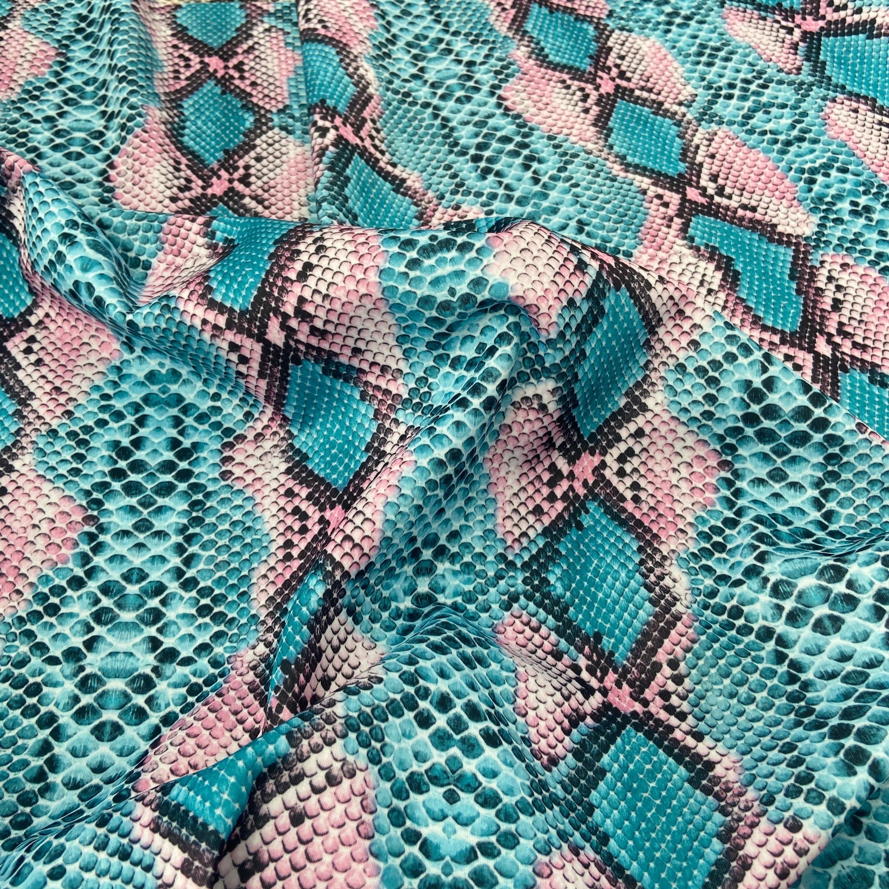 FS062_5 Snake Skin Scuba Stretch Knit Fabric Pink Turquoise