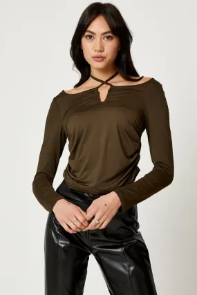 Green Halter Off Shoulder Top