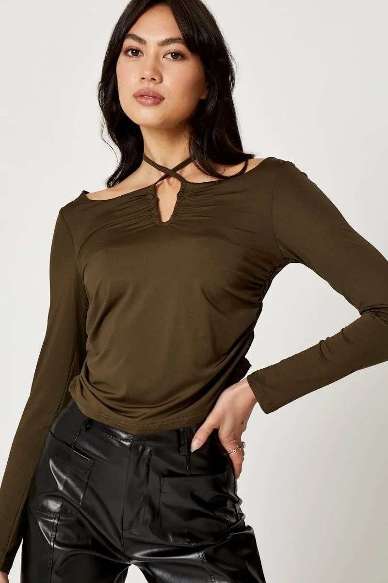 Green Halter Off Shoulder Top