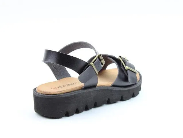 Heavenly Feet Ladies Trudy Buckle Wedge Open Toe Sandal-BLACK