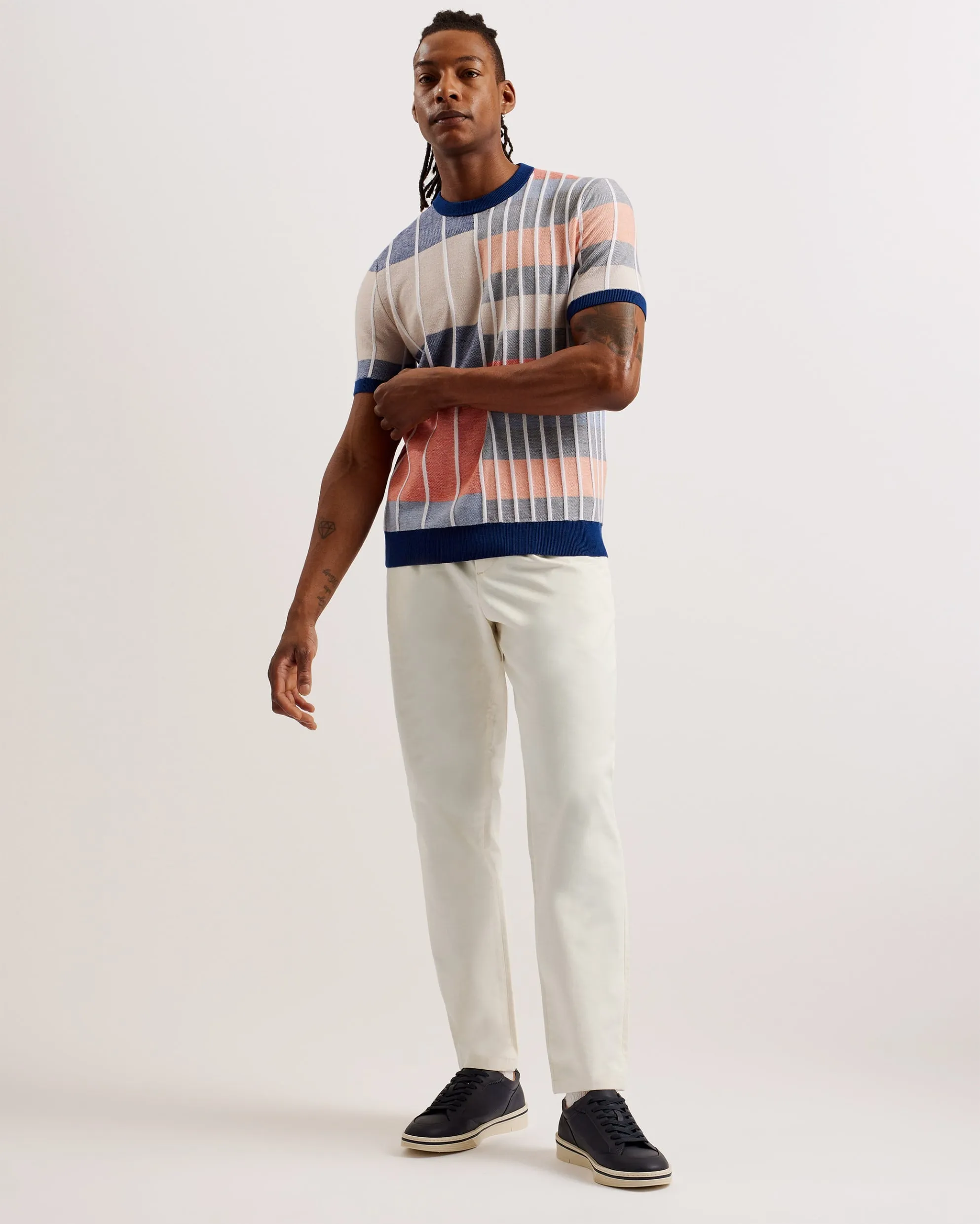 Holmer Tapered Fit Pleated Cotton Trousers White